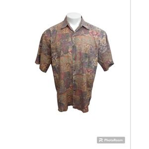 Tori Richard Mens Large Hawaiian Shirt Cotton Lawn USA Made Honolulu Biege